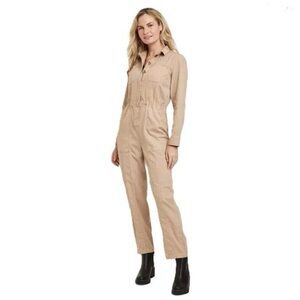 NWT Universal Thread Women's Size 8 Button Front Tan Coveralls w/ Elastic Waist